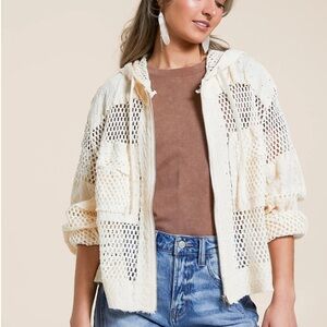 Pol Cream Crochet Hooded Jacket